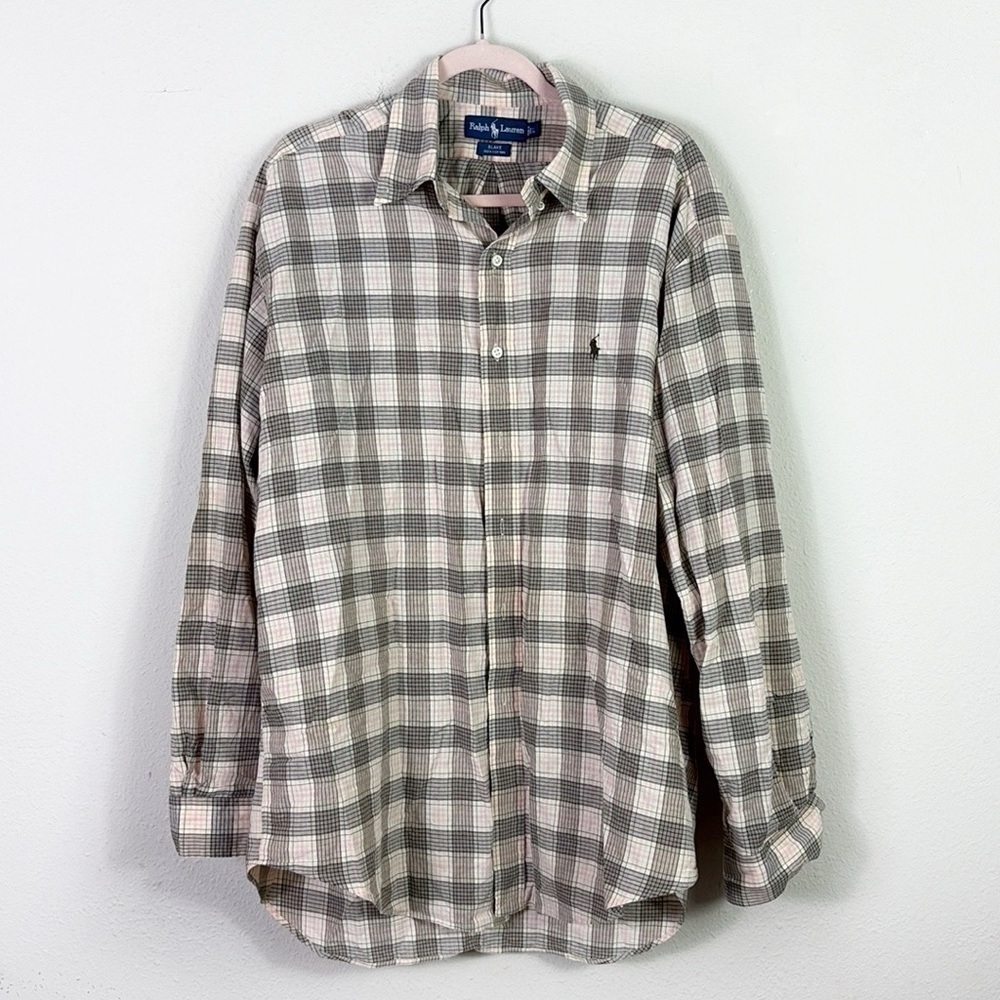 Ralph Lauren Button Down Shirt grey Light Pink Plaid Blake Vintage‎ size Large
